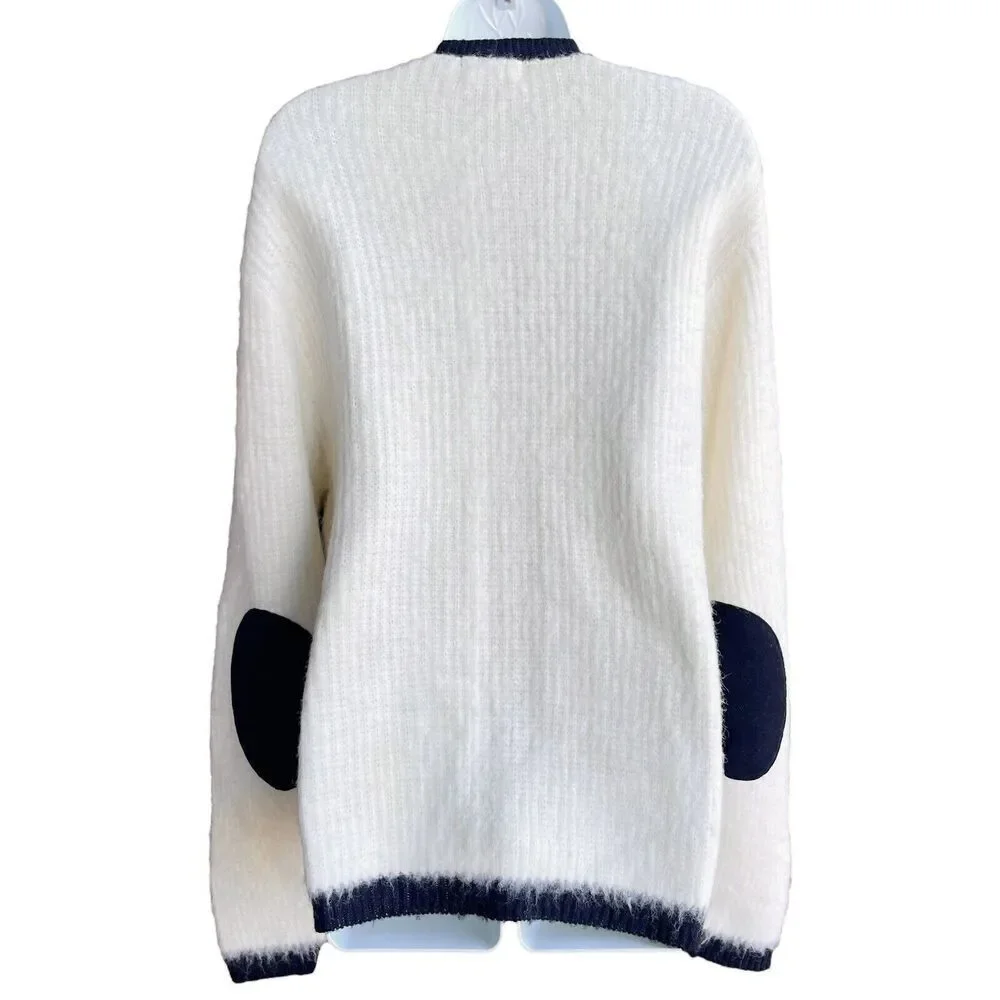 VTG 60s BRENT Montgomery Ward Cardigan L Ivory Orlon Acrylic Fuzzy Shag Sweater